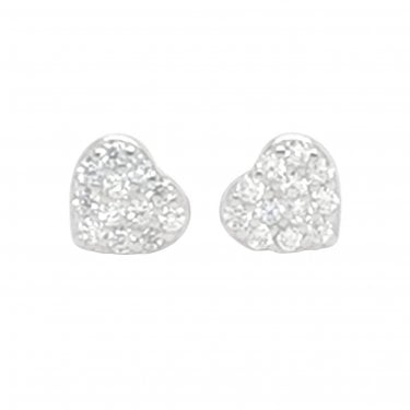 Sterling Silver Kids Rubover Edge CZ Small Heart 5x5mm Stud Earrings
