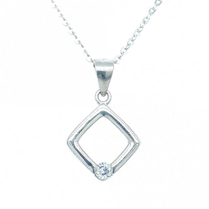 Faith Sterling Silver Sterling Silver Kite Diamond with Single CZ Necklace 13mm, 16-18