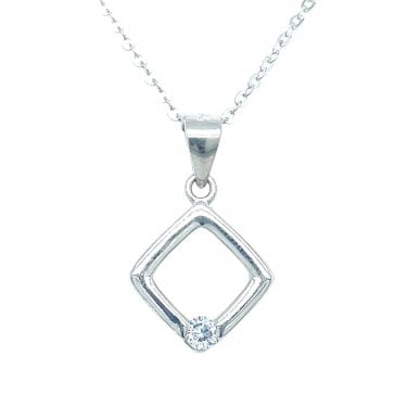 Sterling Silver Kite Diamond with Single CZ Necklace 13mm, 16-18"