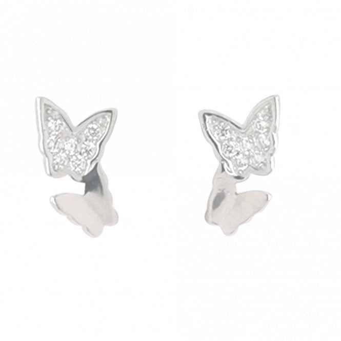 Faith Sterling Silver Sterling Silver Large CZ Butterfly with Small Plain Butterfly Drop 5x10mm Stud Earrings