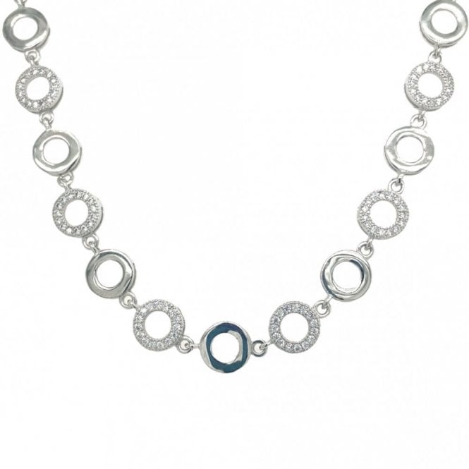 Faith Sterling Silver Sterling Silver Large CZ Circle and Plain Link Necklace 40.5cm + 3cm