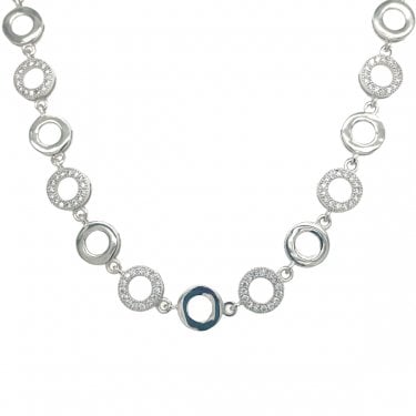 Sterling Silver Large CZ Circle and Plain Link Necklace 40.5cm + 3cm