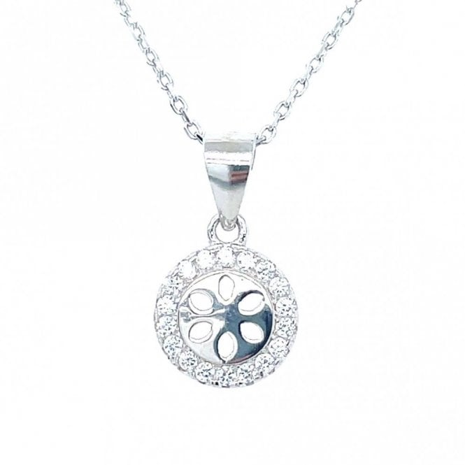 Faith Sterling Silver Sterling Silver Laser Cut Flower with CZ Surround Necklace 9mm, 16-18