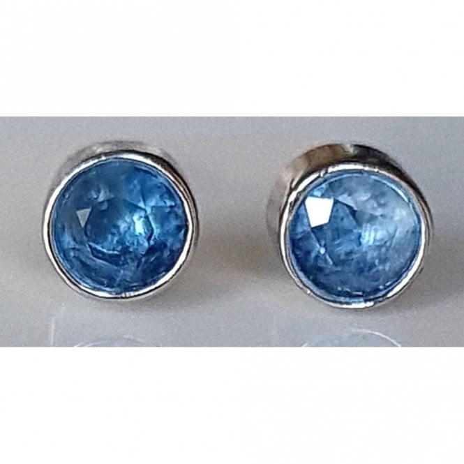 Faith Sterling Silver Sterling Silver MARCH Aquamarine Birthstone Rubover Round Earrings 4x4mm 