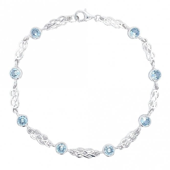 Faith Sterling Silver Sterling Silver March Birthstone CZ Celtic Design Bracelet 5x5mm, 18cm