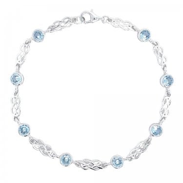 Sterling Silver March Birthstone CZ Celtic Design Bracelet 5x5mm, 18cm