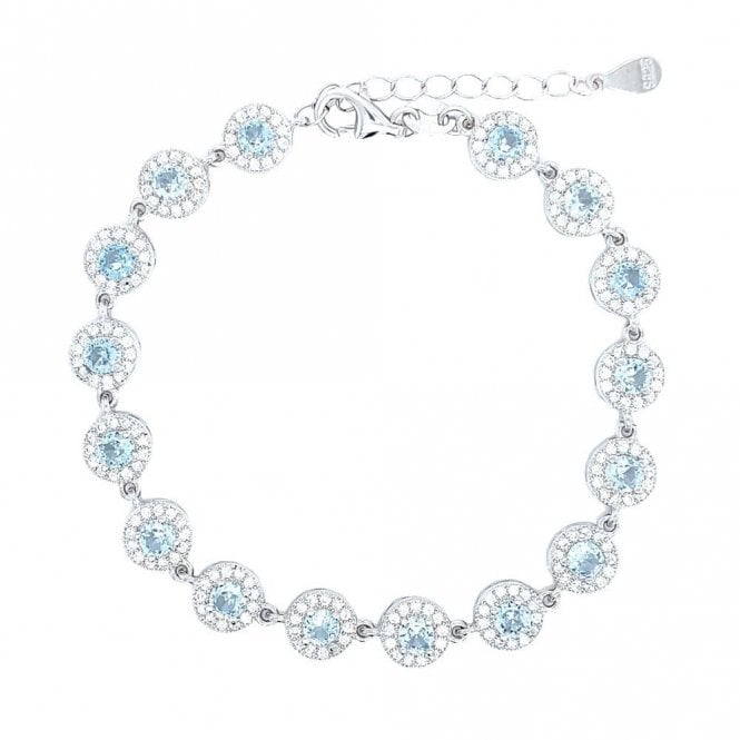 Faith Sterling Silver Sterling Silver March Birthstone CZ Halo Bracelet 7x7mm, 16.5+3.5cm