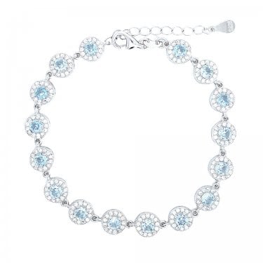 Sterling Silver March Birthstone CZ Halo Bracelet 7x7mm, 16.5+3.5cm