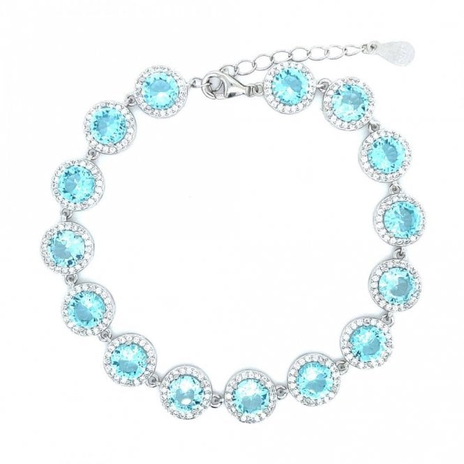 Faith Sterling Silver Sterling Silver March Birthstone CZ Halo Bracelet 9x9mm, 16.5+3cm
