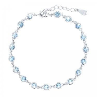 Sterling Silver March Birthstone CZ Rubover Bracelet 4x4mm, 15.5+3.5cm