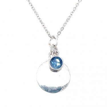 Sterling Silver March Birthstone Plain Disc Necklace 19x11mm, 16-18"