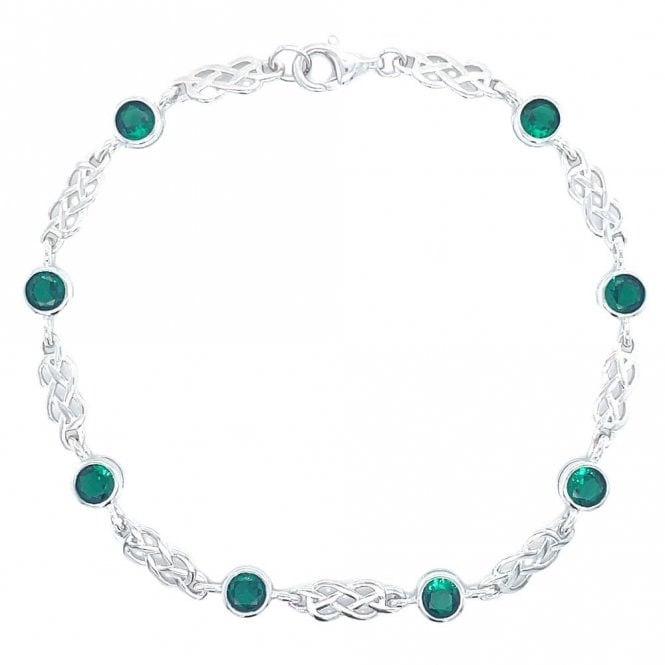 Faith Sterling Silver Sterling Silver May Birthstone CZ Celtic Design Bracelet 5x5mm, 18cm