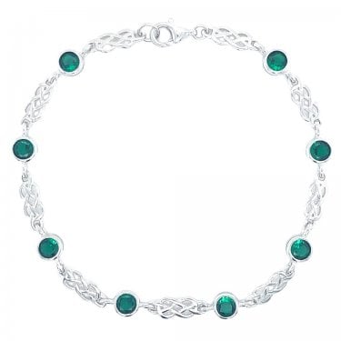 Sterling Silver May Birthstone CZ Celtic Design Bracelet 5x5mm, 18cm