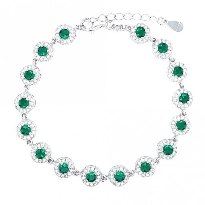 Faith Sterling Silver Sterling Silver May Birthstone CZ Halo Bracelet 7x7mm, 16.5+3.5cm