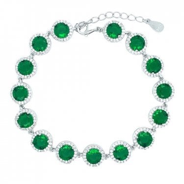 Sterling Silver May Birthstone CZ Halo Bracelet 9x9mm, 16.5+3cm
