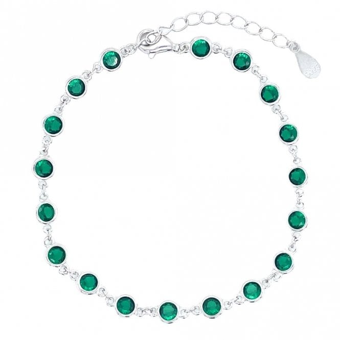 Faith Sterling Silver Sterling Silver May Birthstone CZ Rubover Bracelet 4x4mm, 15.5+3.5cm