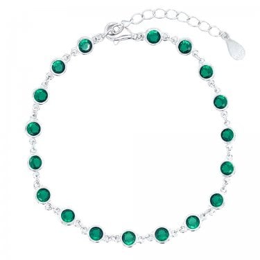 Sterling Silver May Birthstone CZ Rubover Bracelet 4x4mm, 15.5+3.5cm