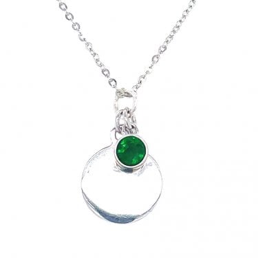 Sterling Silver May Birthstone Plain Disc Necklace 19x11mm, 16-18"