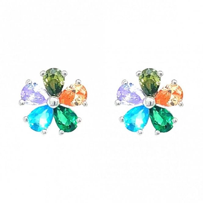 Faith Sterling Silver Sterling Silver Multicolour CZ 5 Petal Stud Earrings 9x9mm