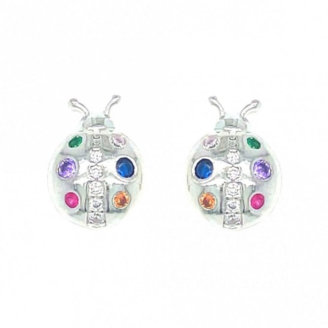 Faith Sterling Silver Sterling Silver Multicoloured CZ Ladybird Kids Stud Earrings 10x8mm