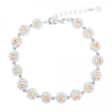 Sterling Silver November Birthstone CZ Halo Bracelet 7x7mm, 16.5+3.5cm