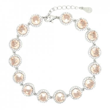 Sterling Silver November Birthstone CZ Halo Bracelet 9x9mm, 16.5+3cm