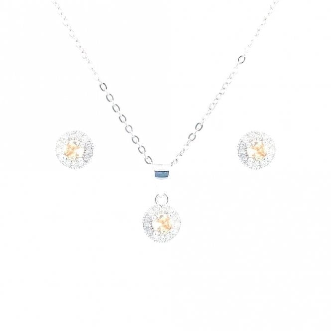 Faith Sterling Silver Sterling Silver November Birthstone CZ Halo Necklace & Earrings Set 7x7mm, 16-18