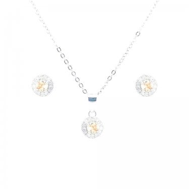 Sterling Silver November Birthstone CZ Halo Necklace & Earrings Set 7x7mm, 16-18"