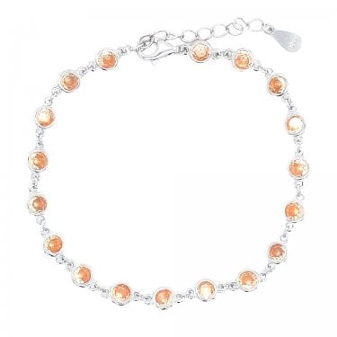 Sterling Silver November Birthstone CZ Rubover Bracelet 4x4mm, 15.5+3.5cm