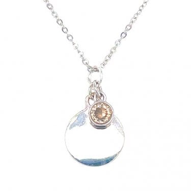 Sterling Silver November Birthstone Plain Disc Necklace 19x11mm, 16-18"