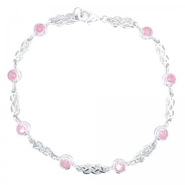 Sterling Silver October Birthstone CZ Celtic Design Bracelet 5x5mm, 18cm