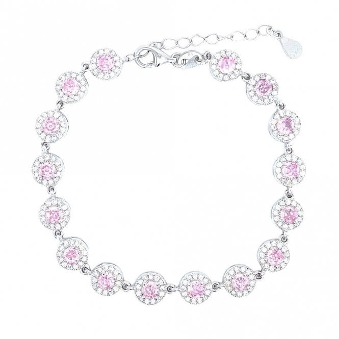 Faith Sterling Silver Sterling Silver October Birthstone CZ Halo Bracelet 7x7mm, 16.5+3.5cm