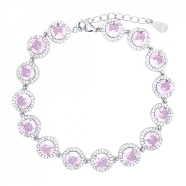 Sterling Silver October Birthstone CZ Halo Bracelet 9x9mm, 16.5+3cm