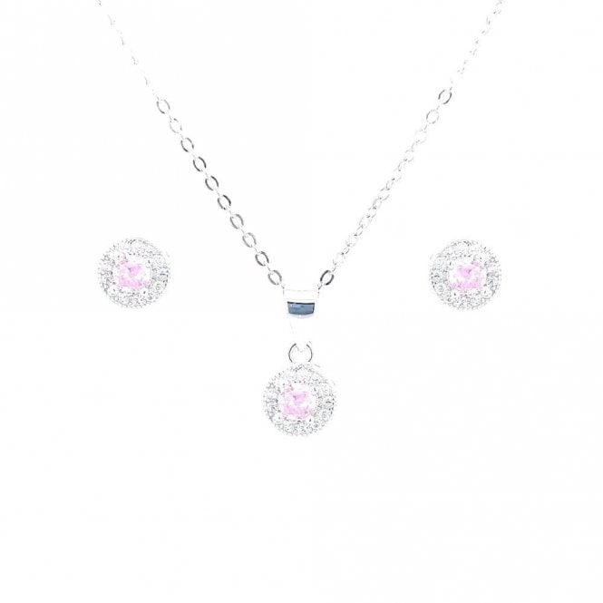 Faith Sterling Silver Sterling Silver October Birthstone CZ Halo Necklace & Earrings Set 7x7mm, 16-18
