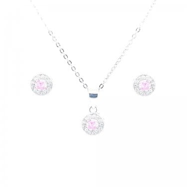 Sterling Silver October Birthstone CZ Halo Necklace & Earrings Set 7x7mm, 16-18"