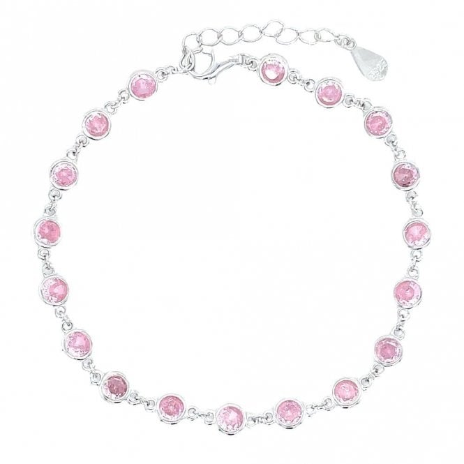 Faith Sterling Silver Sterling Silver October Birthstone CZ Rubover Bracelet 4x4mm, 15.5+3.5cm