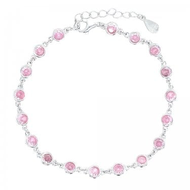 Sterling Silver October Birthstone CZ Rubover Bracelet 4x4mm, 15.5+3.5cm