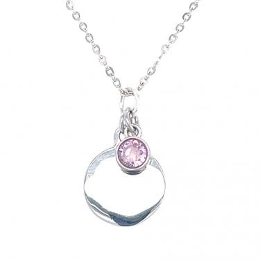 Sterling Silver October Birthstone Plain Disc Necklace 19x11mm, 16-18"