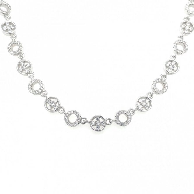 Faith Sterling Silver Sterling Silver Open CZ Circle & CZ Cross in Circle Alternating Link Extendable Necklace 39.5cm +5.5cm