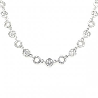 Sterling Silver Open CZ Circle & CZ Cross in Circle Alternating Link Extendable Necklace 39.5cm +5.5cm