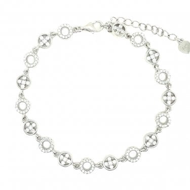 Sterling Silver Open CZ Circle & CZ Cross in Circle Bracelet 16.5+4cm