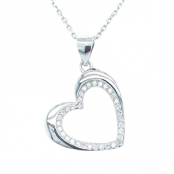 Faith Sterling Silver Sterling Silver Open CZ Heart with Plain Heart Shadow Necklace 16mm, 16-18