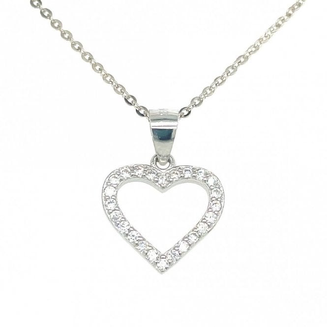 Faith Sterling Silver Sterling Silver Open Heart CZ Necklace 14x12mm, 16-18