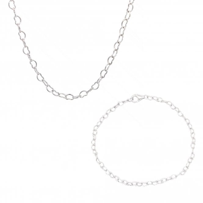 Faith Sterling Silver Sterling Silver Open Heart Link Necklace & Bracelet Set 0.3cm, 17cm, 18