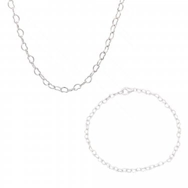 Sterling Silver Open Heart Link Necklace & Bracelet Set 0.3cm, 17cm, 18"