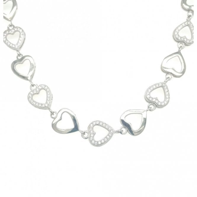 Faith Sterling Silver Sterling Silver Open Plain & CZ Alternating Hearts on Extendable Necklace 40.5+3.5cm