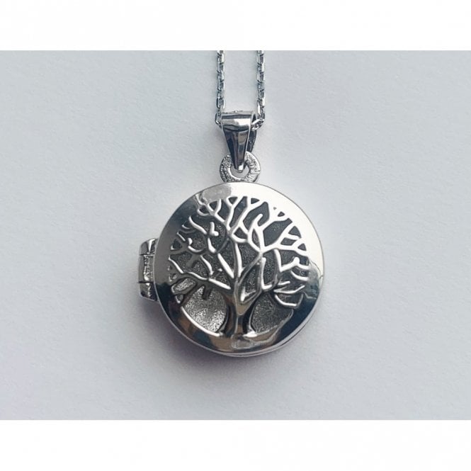Faith Sterling Silver Sterling Silver Open Weave Tree of Life Round 16 x 16mm Locket & 18