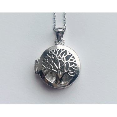 Sterling Silver Open Weave Tree of Life Round 16 x 16mm Locket & 18" Chain