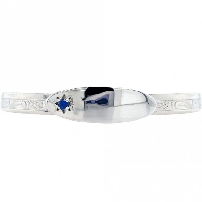 Faith Sterling Silver Sterling Silver Oval ID Plate with Blue CZ Patterned Baby Bangle 0.7cm, 4.5-6cm