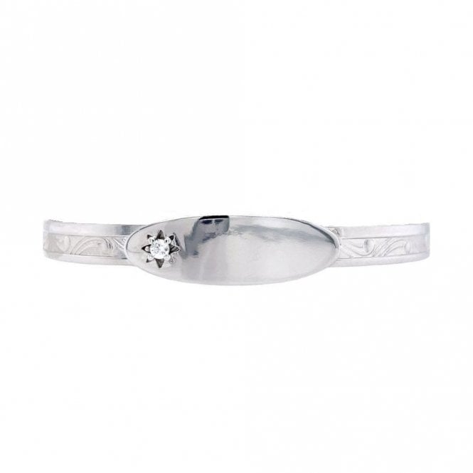 Faith Sterling Silver Sterling Silver Oval ID Plate with CZ Patterned Baby Bangle 0.7cm, 4.5-6cm 
